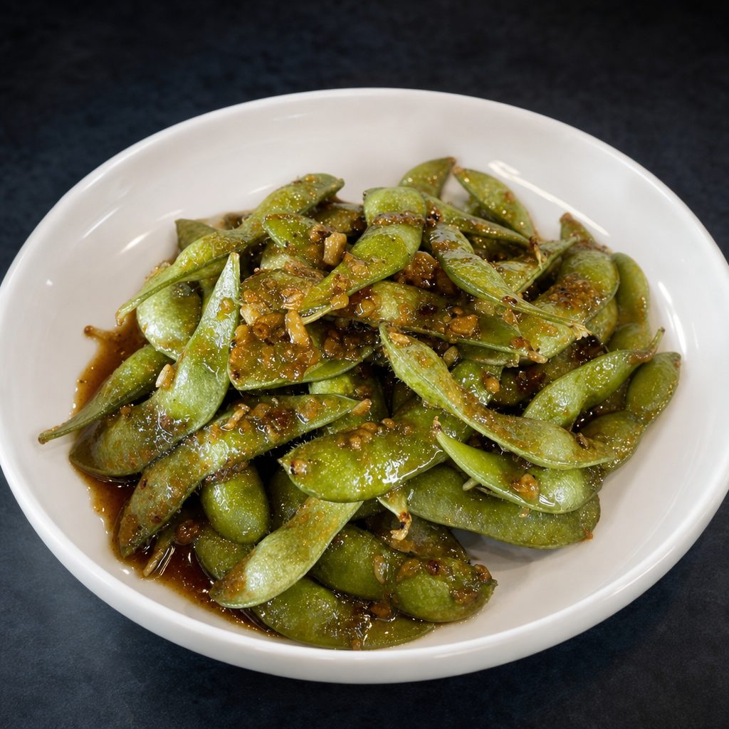5. Sautéed Garlic Organic Miso Edamame.