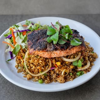 39. Blacked Salmon with Cajun Fried Rice